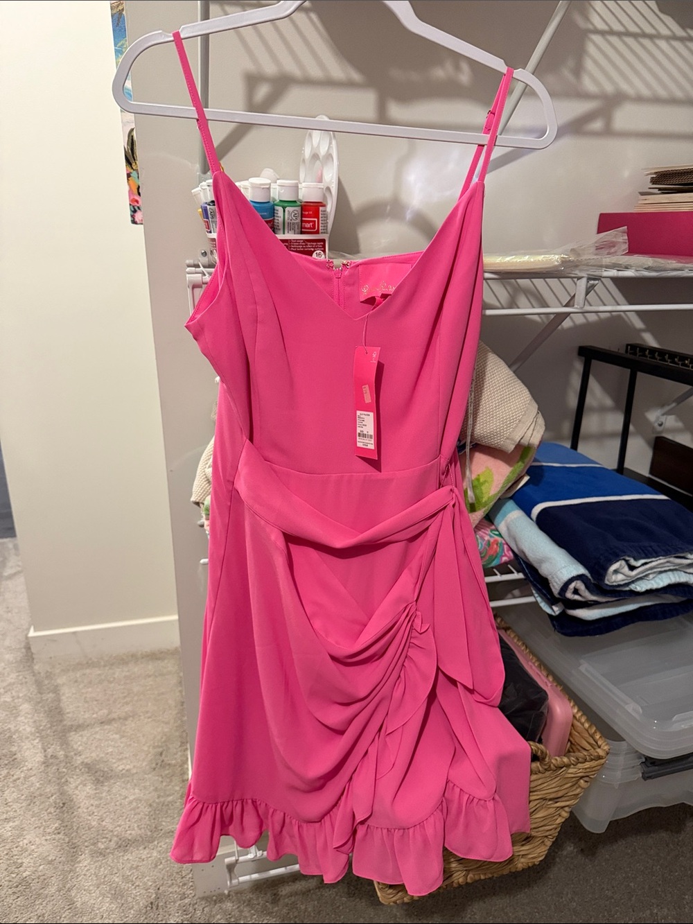 Lilly Pulitzer Hot Pink Draped Ruffle-Trim Mini Dress